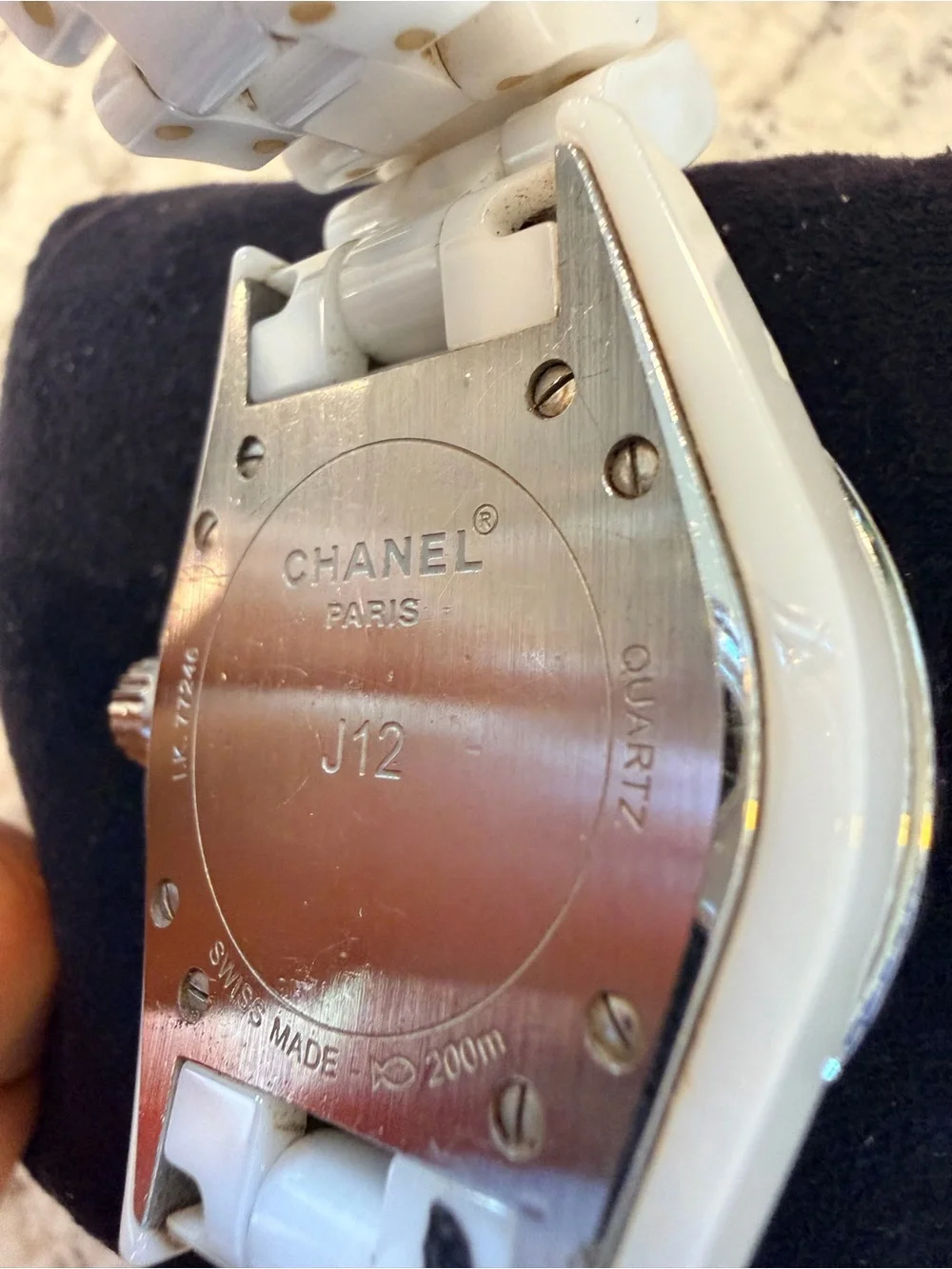 CHANEL White Ceramic Diamond Bezel J12-Style Watch